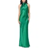 Aqua Charmeuse Halter Neck Long Dress - Exclusive In Green