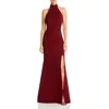 Aqua Womens Halter Sleeveless Evening Dress In Bordeaux