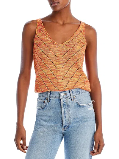Aqua Womens Knit V-neck Pullover Top In Orange