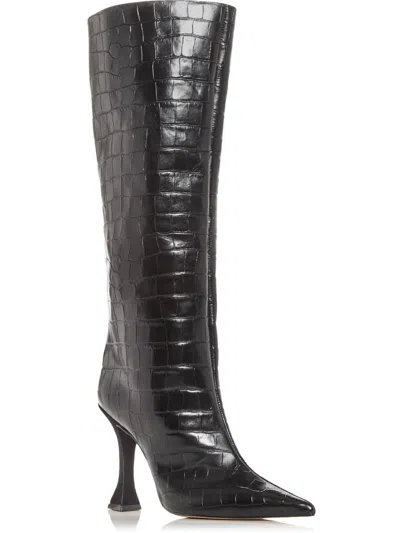 Aqua Womens Leather Pointed Toe Knee-high Boots In Black