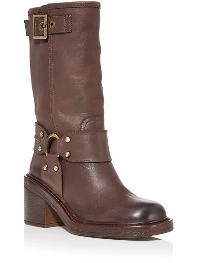 Aqua Womens Leather Round Teo Mid-calf Boots In Brown