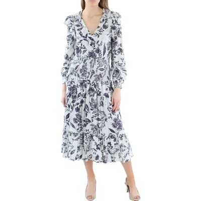 Aqua Womens Linen Blend Smocked Midi Dress In Gray