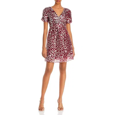 Aqua Womens Metallic Puff Sleeve Party Dress In Pink