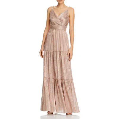 Aqua Womens Metallic V-neck Evening Dress In Gold