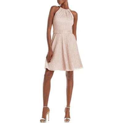 Aqua Womens Metallic Wrap Cocktail Dress In Neutral