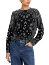 AQUA WOMENS PAISLEY CREWNECK PULLOVER SWEATER