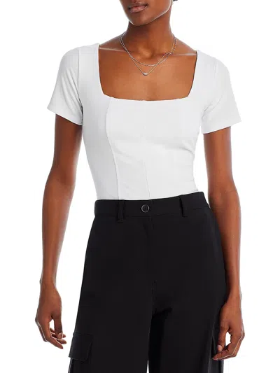 Aqua Womens Paneled Square Neck Pullover Top In White