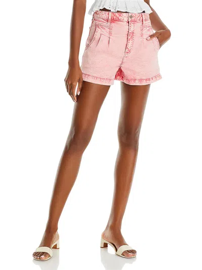 Aqua Womens Pleated Mini Denim Shorts In Pink