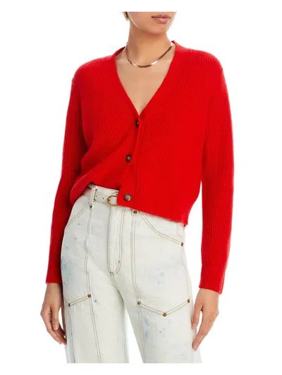 Aqua Womens Ribbed Knit Cardigan Button-up In Red