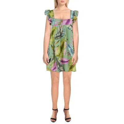 Aqua Womens Ruffled Gathered Mini Dress In Green