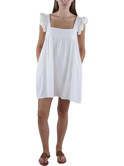 Aqua Womens Ruffled Gathered Mini Dress In White