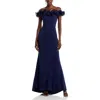 Aqua Womens Ruffled Off-the-shoulder Evening Dress In Blue