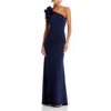 Aqua One Shoulder Ruffle Crepe Gown - Exclusive In Blue