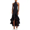 Aqua Racerback Sleeveless Ruffle Hem Gown In Black In Black