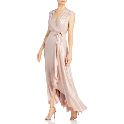 Aqua Womens Ruffled Shimmer Wrap Dress In Pink