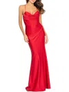 Aqua Womens Satin Corset Evening Dress In Red