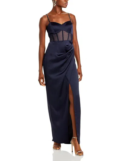 Aqua Long Satin Illusion Maxi Dress - Exclusive In Blue