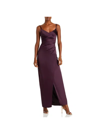 Aqua Womens Satin Ruched Evening Dress In Purple