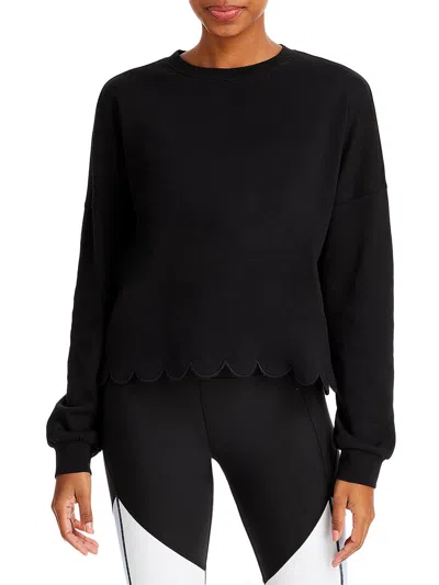 Aqua Womens Scalloped Cotton Sweatshirt In Black