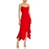 AQUA WOMENS SCUBA SIDE RUFFLE MIDI DRESS