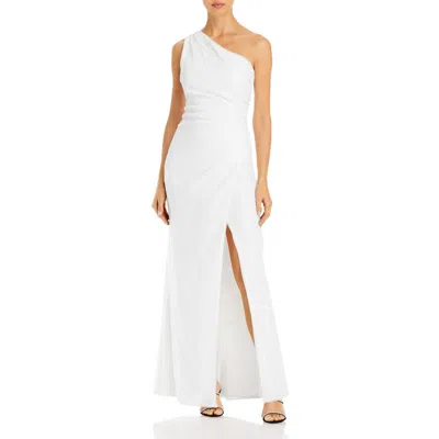 Aqua Womens Sequined One Shoulder Evening Dress In White
