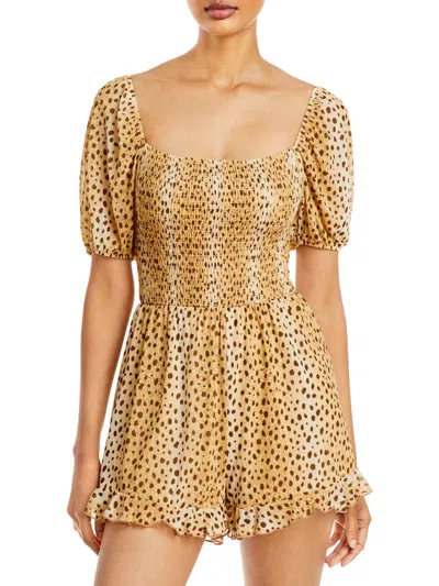 Aqua Womens Smocked Animal Print Romper In Yellow