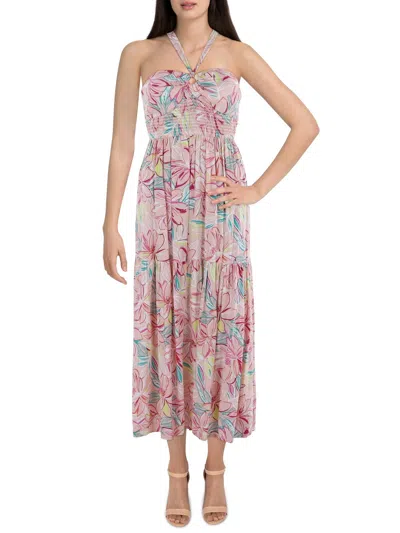 Aqua Womens Smocked Floral Midi Dress In Pink | ModeSens