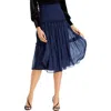 Aqua Womens Smocked Metallic Midi Skirt In Blue