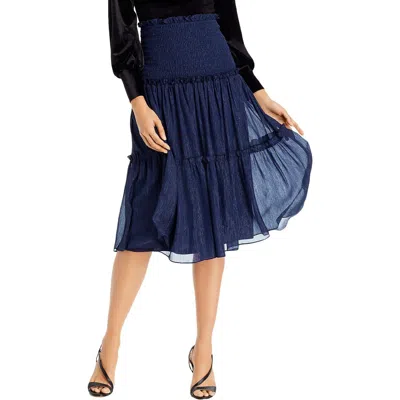 Aqua Womens Smocked Metallic Midi Skirt In Blue