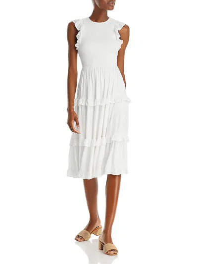 Aqua Womens Smocked Tiered Midi Dress In White