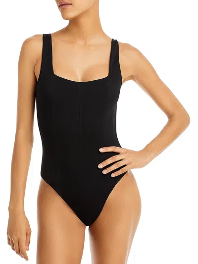 Aqua Womens Square Neck Corset Seamed Bodysuit In Black