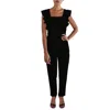 Aqua Womens Square Neck Ruffled Jumpsuit In Black