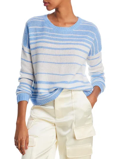 Aqua Womens Striped 100% Cashmere Pullover Sweater In Blue