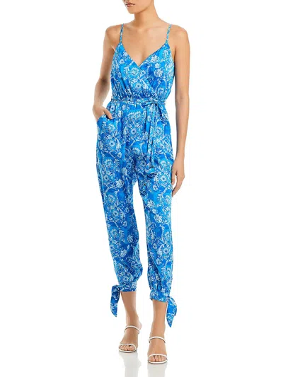 Aqua Womens Tie Ankle Polyester Jogger Jumpsuit In Blue