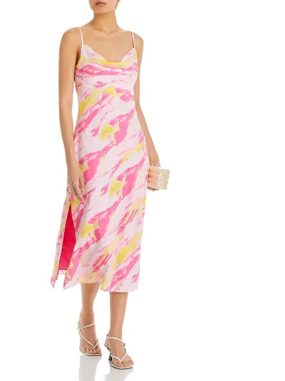 Aqua Womens Tie-dye Satin Slip Dress In Pink