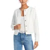 Aqua Womens Tweed Button-down Collarless Blazer In White