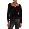 Aqua Womens Velvet Dot Print Peplum Top In Black