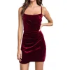 Aqua Womens Velvet Gathered Bodycon Dress In Red