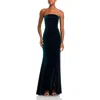 Aqua Womens Velvet Strapless Evening Dress In Green