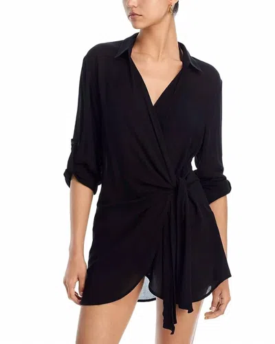 Aqua Wrap Shirt Swim Cover-up Mini Dress In Black In Multi