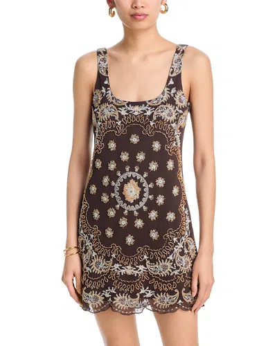 Aqua X Agua Bendita Beaded Mini Dress - Exclusive In Brown