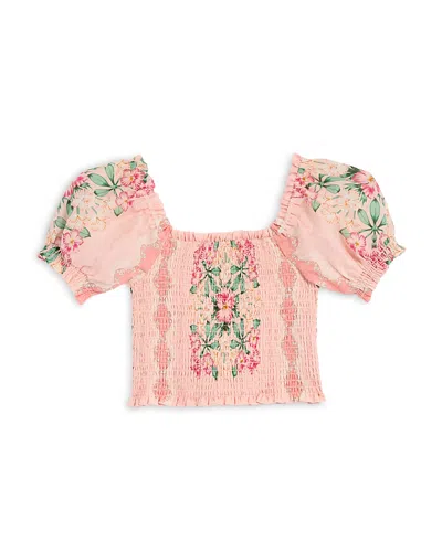 Aqua X Agua Bendita Girls' Short Sleeved Smocked Top, Little Kid, Big Kid - Exclusive In Pink