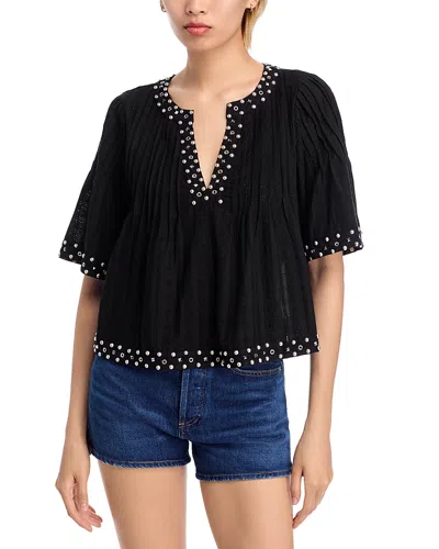 Aqua X Ava Phillippe Studded Pintucked Top - Exclusive In Black