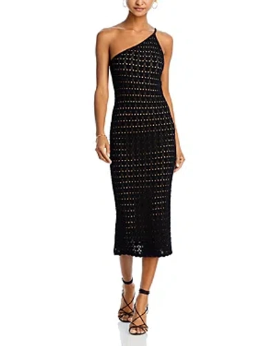 Aqua One Shoulder Crochet Midi Dress - 100% Exclusive In Black