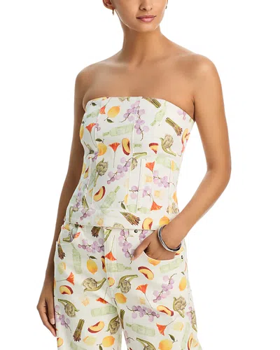 Aqua X Lisa Says Gah Printed Denim Strapless Top - Exclusive In Multi