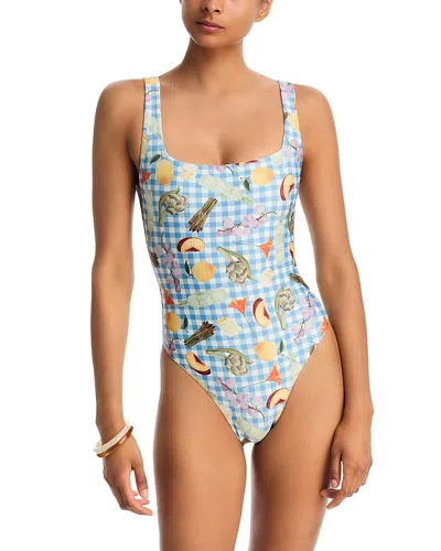 Aqua X Lisa Says Gah Printed One Piece Swimsuit - Exclusive In Blue