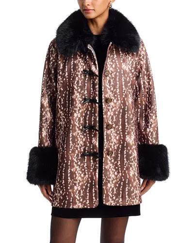 Aqua X Nicky Hilton Faux Fur Trim Bow Detail Jacket - Exclusive In Brown