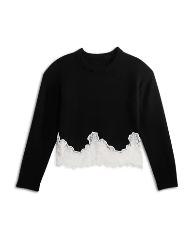 Aqua X Nicky Hilton Girls' Lace Hem Sweater, Big Kid - Exclusive In Black