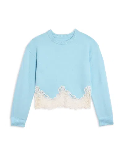 Aqua X Nicky Hilton Girls' Lace Hem Sweater, Big Kid - Exclusive In Blue