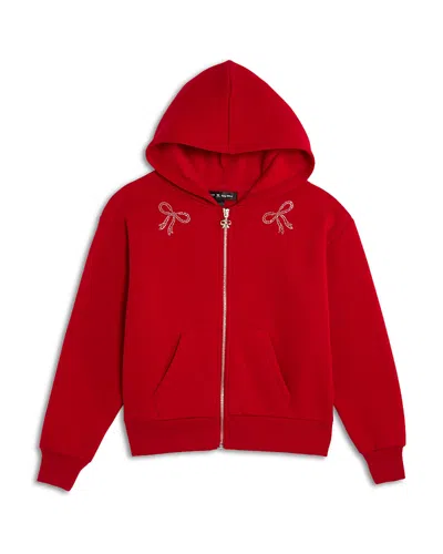 Aqua X Nicky Hilton Girls' Rhinestone Bow Full Zip Hoodie, Big Kid - Exclusive In Haute Red